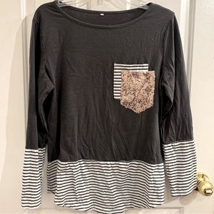 Long Sleeve T With Stripes and Glitter